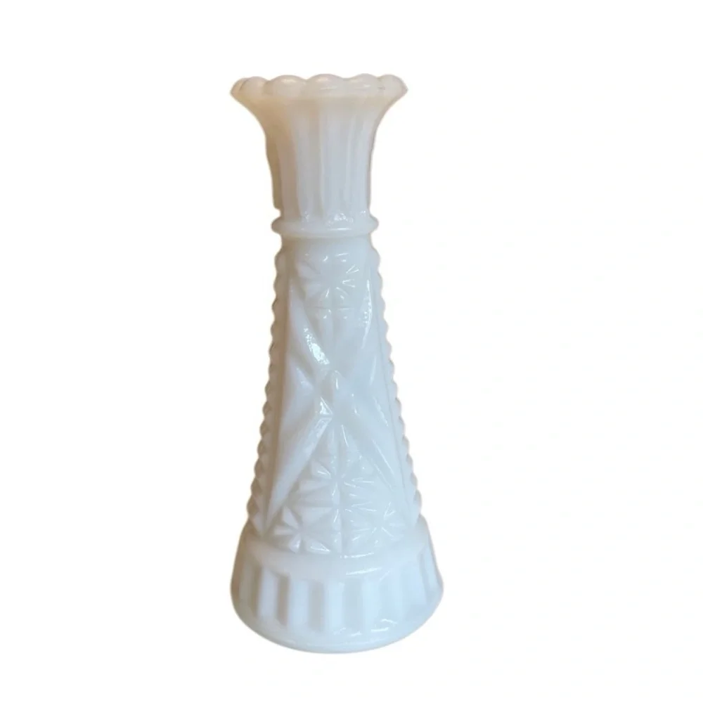 Small Milk Glass Vase - Anchor Hocking “stars and bars” collection